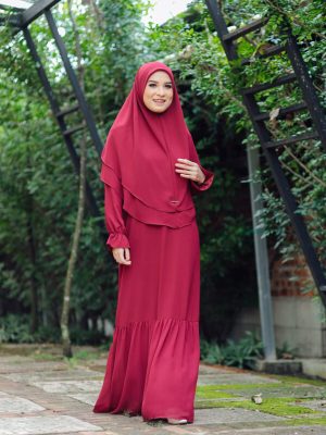 BH30 Aisya Fullset (Maroon) Jubah Sahaja